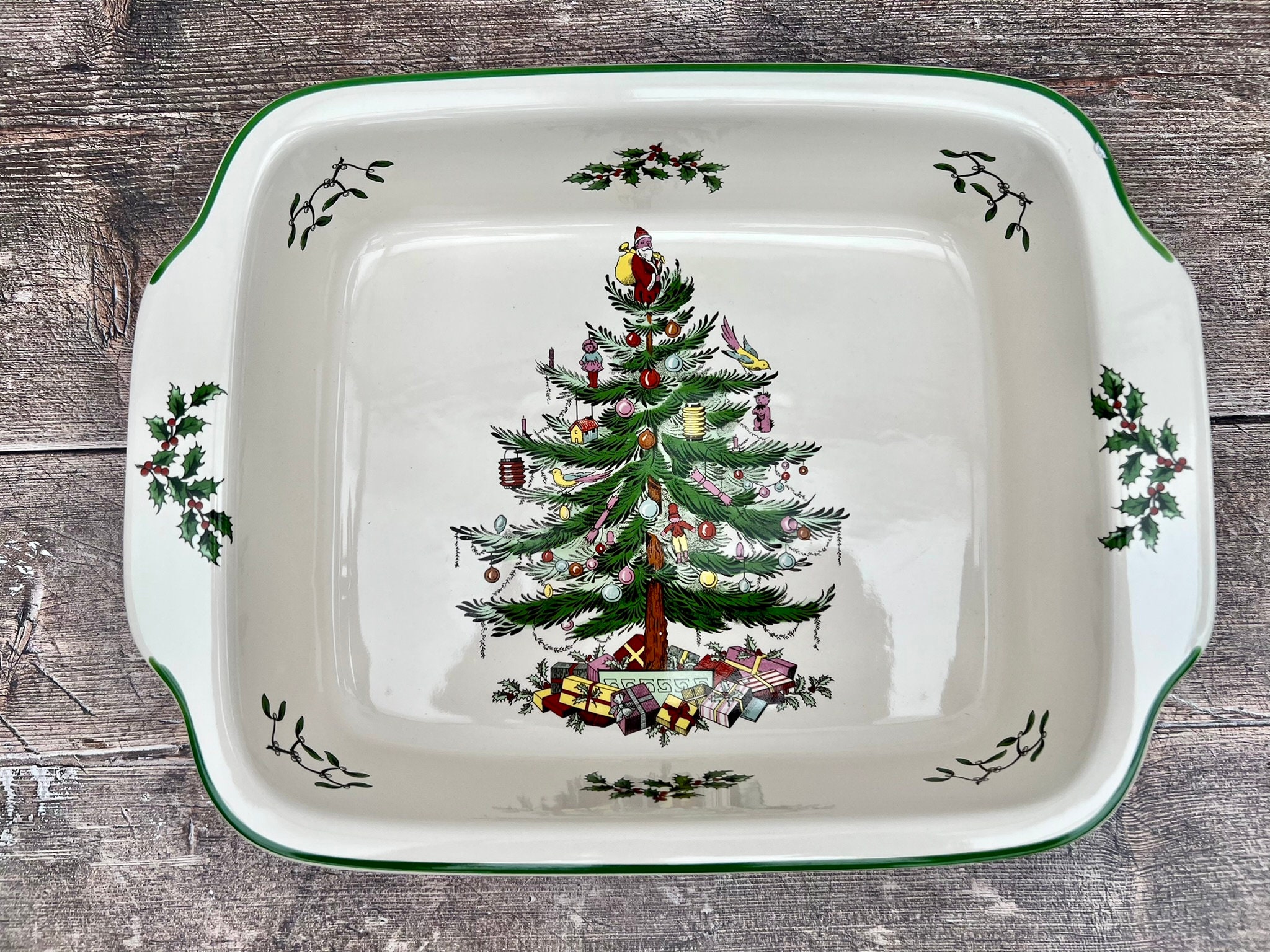Spode Christmas Tree Rectangular Baking Dish In Box Never Used 10” England