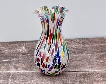 Small Multi-Coloured Speckled Glass Murano Vase, 16.5cm