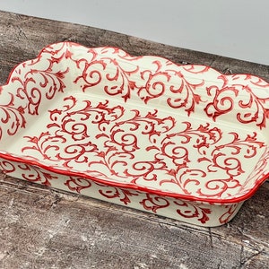 Red Swirl Patterned Baking Dish, 33cm x 23.5cm
