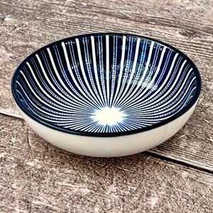 Small Blue & White Striped Patterned Dipping Bowl