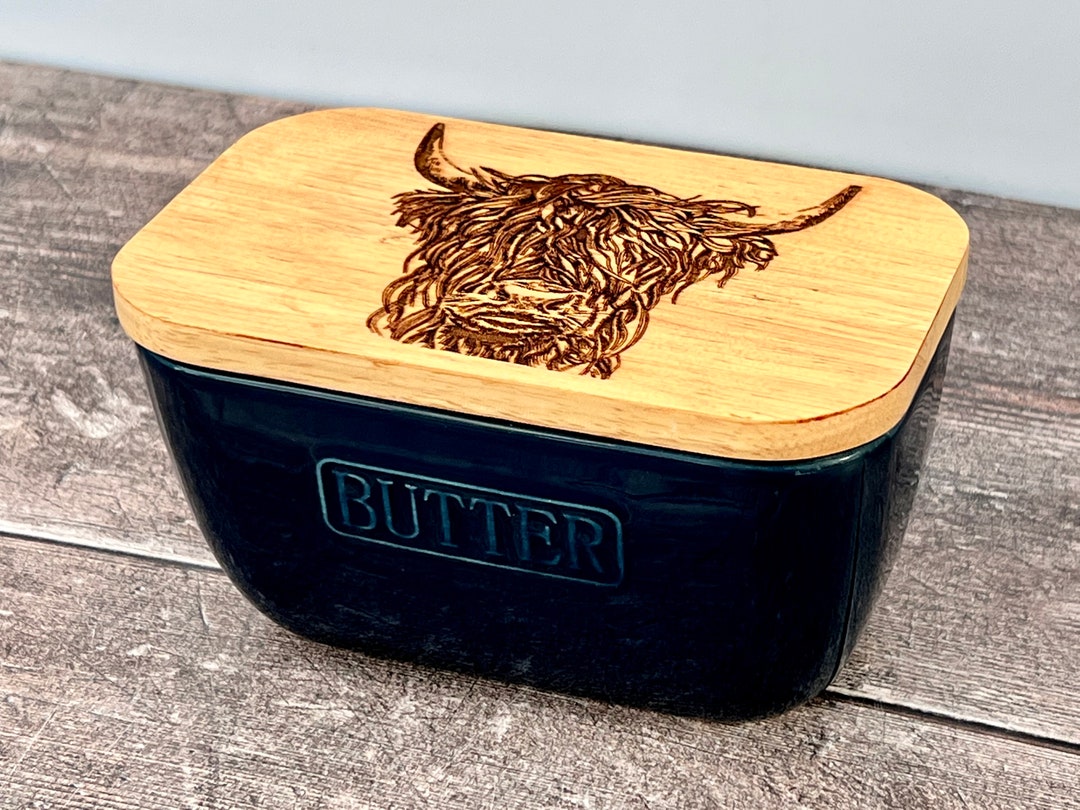 Highland Cow Patterned Blue Butter Dish Etsy