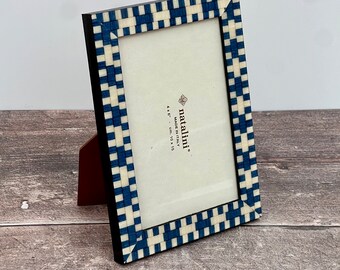 Natalini Blue and Cream Patterned Photo Frame, made in Italy, 4"X 6"