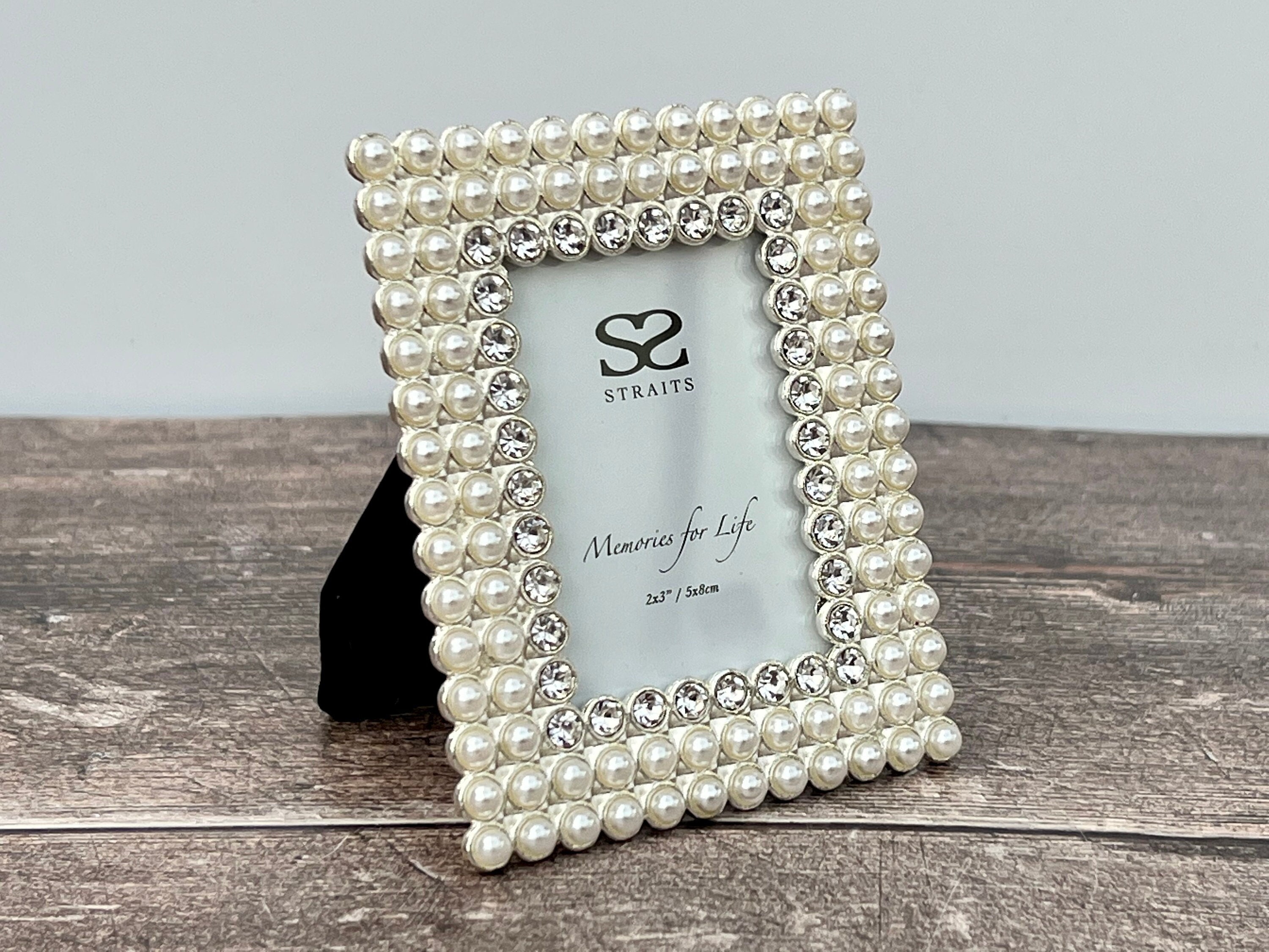  Precious Pearls Jeweled Mini Photo Frame in Gift Box, 3  Assorted Styles Oval, Circle, and Square Shaped