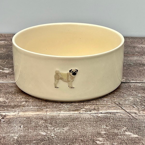 Cream Pug Dog Bowl
