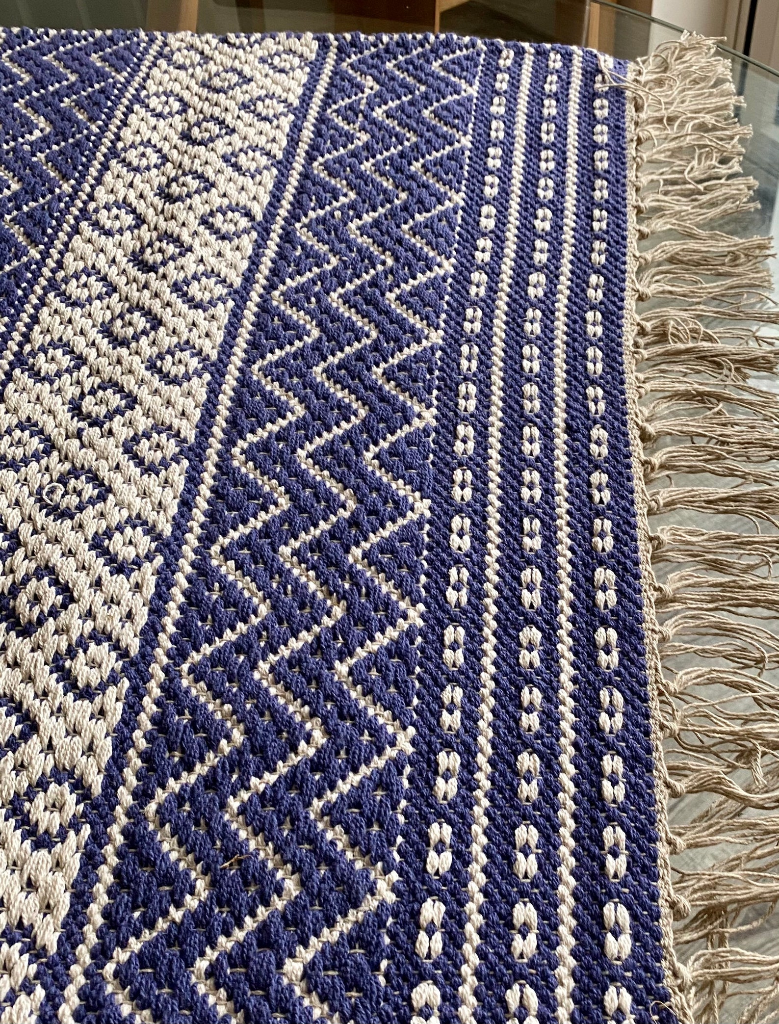 Blue and Cream Geometric Patterned Handwoven Rug 69cm X 114cm Etsy