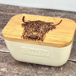 Highland Cow Patterned White Butter Dish