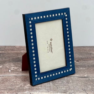 Blue with Shell Squares Photo Frame, made in Italy, 4"X 6"