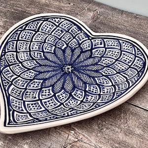 Blue & White Patterned Heart Plate, 28cm