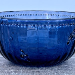 Blue Bee Patterned Glass Bowl, 12cm