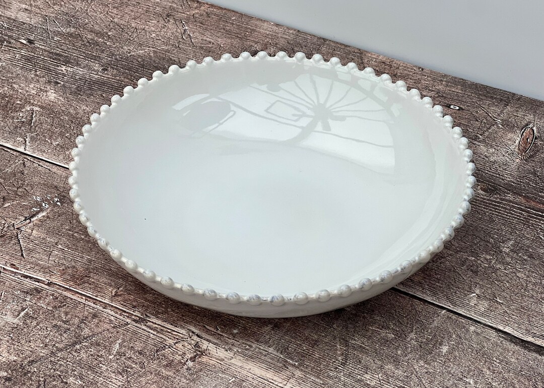 White Beaded Serving/salad/pasta Bowl, 24cm Etsy UK