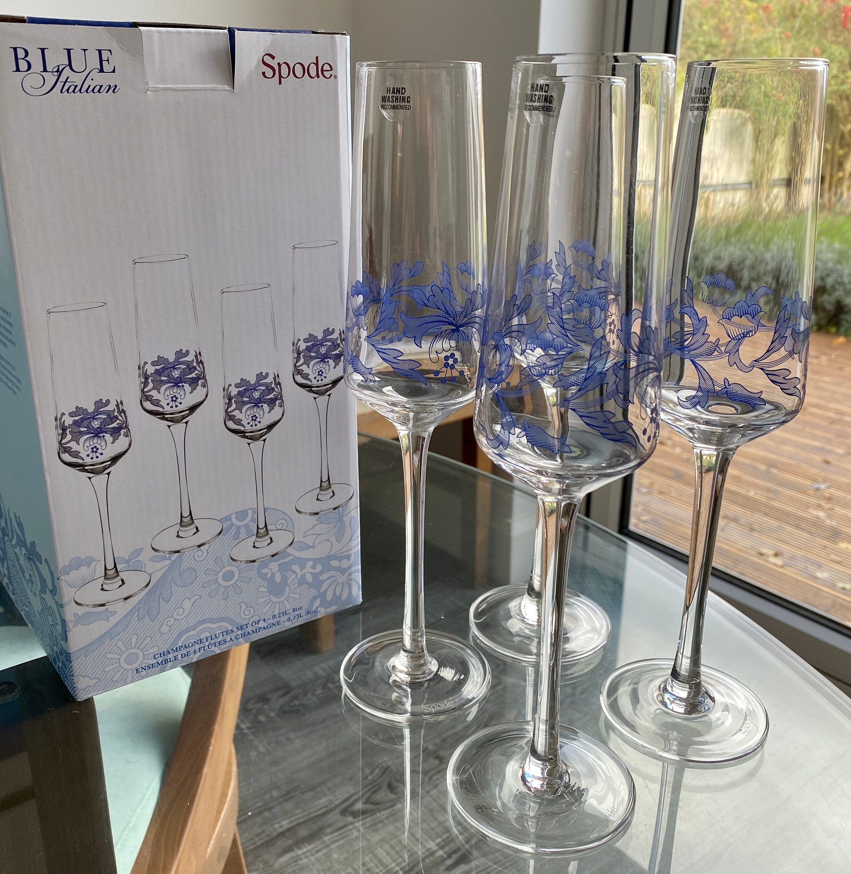 (4) SPODE *Blue Italian* Stemless Wine Glasses - Set of 4 - BRAND NEW IN BOX