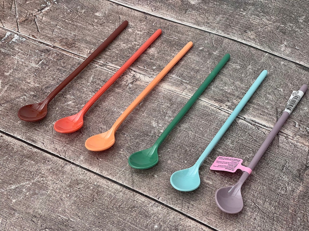 6 Colourful Plastic Latte Spoons Etsy