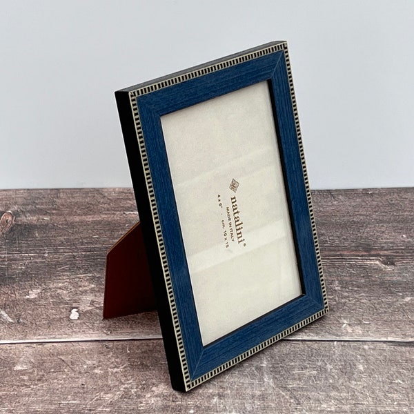 Cadre photo bleu Natalini avec bordure en damier, fabriqué en Italie, 10 x 15 cm