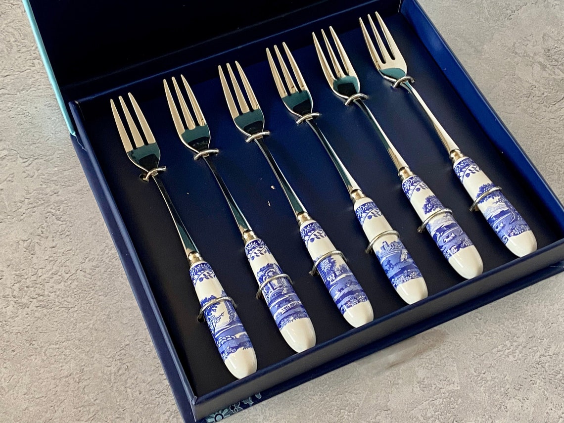 Spode Blue Italian Pastry Forks Etsy