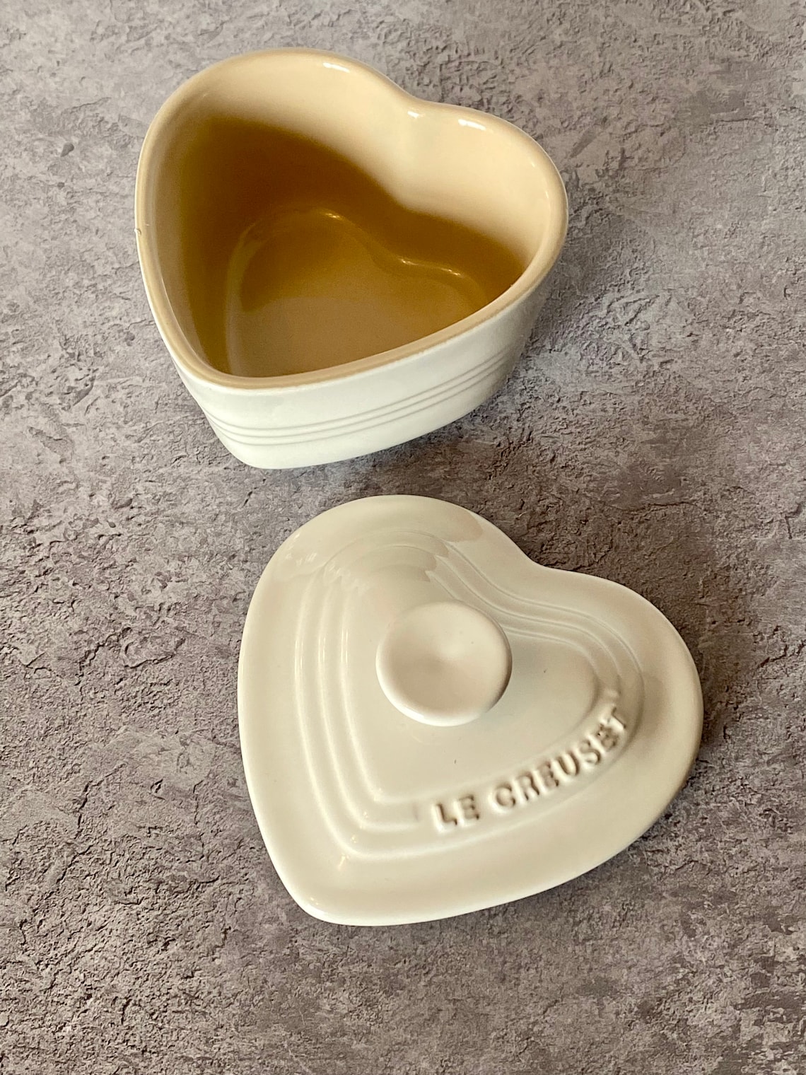 Le Creuset Pale Yellow Heart Shaped Stoneware Ramekin With Lid Etsy