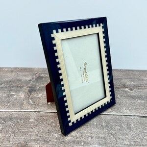 Navy Chequered Photo Frame, made in Italy, 4"X 6"