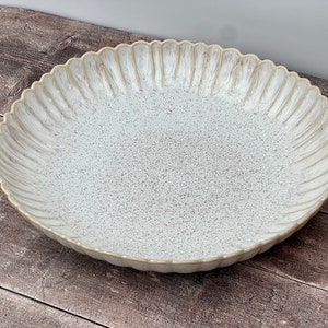 Sand Beige Scallop Oval Serving Bowl/Plate, 36.5cm