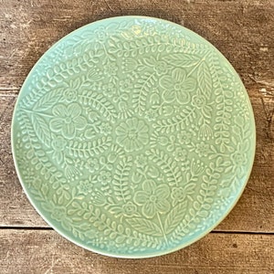 Pale Green Flower Patterned Small Plate, 22cm