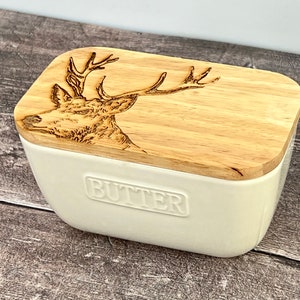 Stag Patterned White Butter Dish
