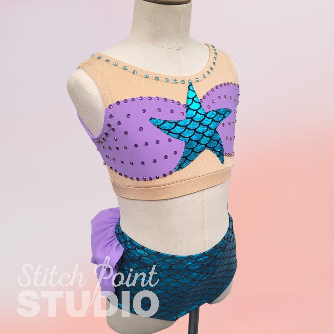 BESPOKE CUSTOM Mermaid Dance Costume for Kids Modern Jazz Acro Tap Contemporary Sleeveless Two piece With Briefs Ruffles and Crystals Etsy