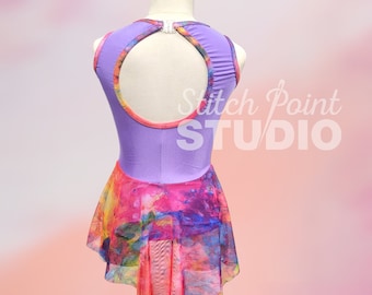 BESPOKE dance costume, ready to ship, rainbow leotard, lyrical dress, size child XS, approx age 4-5.