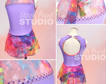 BESPOKE dance costume, ready to ship, rainbow leotard, lyrical dress, size child XS, approx age 4-5.