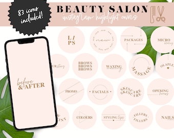 Beauty Salon Instagram Highlight Covers, Gold Nail Tech Templates, Lashes Minimalist Canva Story Icons, Boho Spa Cosmetic Branding Stickers