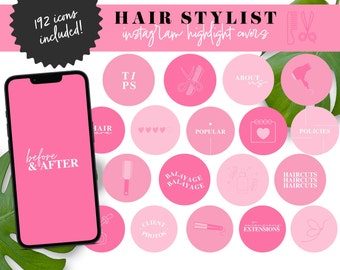 Pink Hairstylist Instagram Highlight Covers with Letters, Hair Salon Template, Hair Care Minimalist Canva Story Icons, Beauty Salon Branding