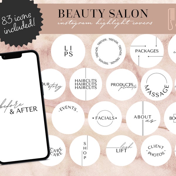 Beauty Salon Instagram Highlight Covers, Black Nail Tech Templates, Boho Esthetician Stickers, Lashes Minimalist Editable Canva Story Icons