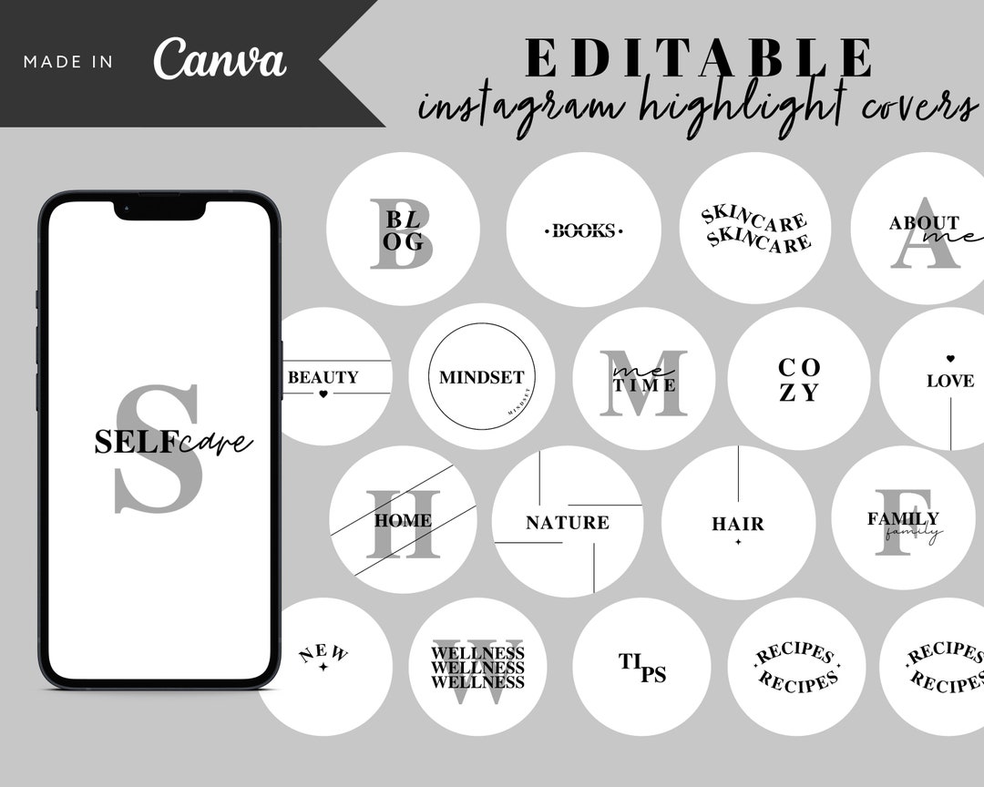 White Instagram Highlight Covers With Letters Black Story Etsy
