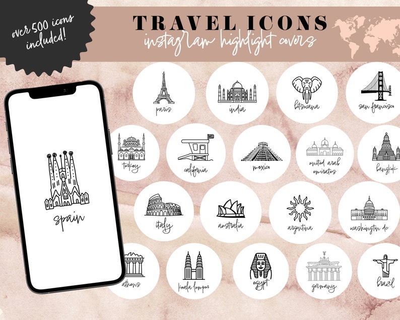 Travel Instagram Highlight Covers, Countries Instagram Story Icons, Travel Agent Logo, Voyage Europe Cities Stickers, Travel Blogger Icons