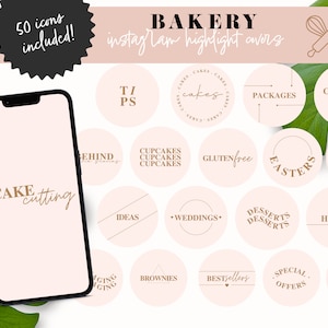 Bakery Instagram Highlight Covers with Letters, Baking Templates Letters, Cake Shop Minimalist Canva Story Icons, Baking Business Branding
