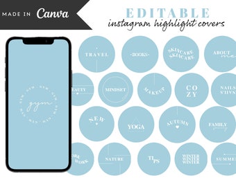 Blue Instagram Highlight Covers with Letters, Modern Story Icons Words, Teal Minimalist Canva Instagram Template, Small Business Boutique