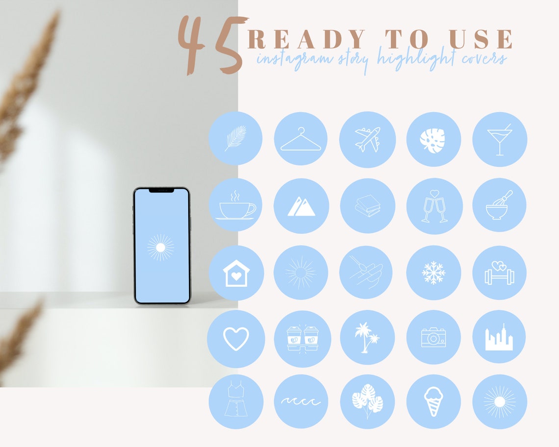 Pastel Blue Instagram Highlight Covers, Boho Minimalist Story Icons