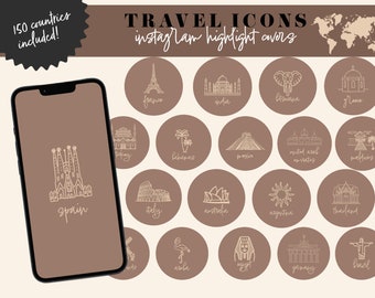 Travel Instagram Highlight Covers, Countries Instagram Story Icons, Travel Agent Logo, Voyage Brown Beige Logo, Travel Blogger IG Template