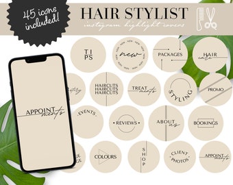 Hairstylist Instagram Highlight Covers with Letters, Hair Salon Templates, Hair Care Minimalist Canva Story Icons, Beauty Salon Branding