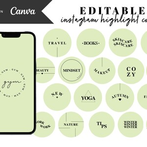 Green Instagram Highlight Covers With Letters, Modern Story Icons Words, Bright Minimalist Canva