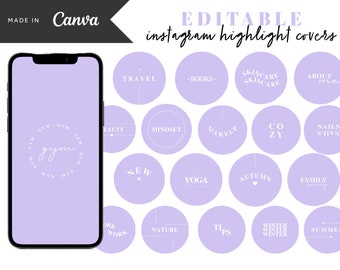 Purple Instagram Highlight Covers with Letters, Violet Modern Story Icons Words, Lilac Minimalist Canva Template, Small Business Boutique