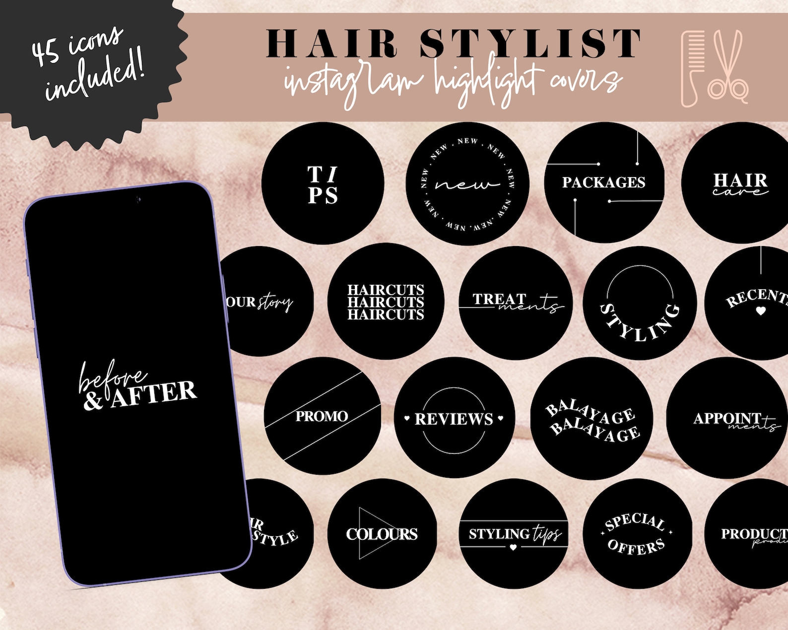 Hairstylist Instagram Highlight Covers With Letters, Hair Salon ...