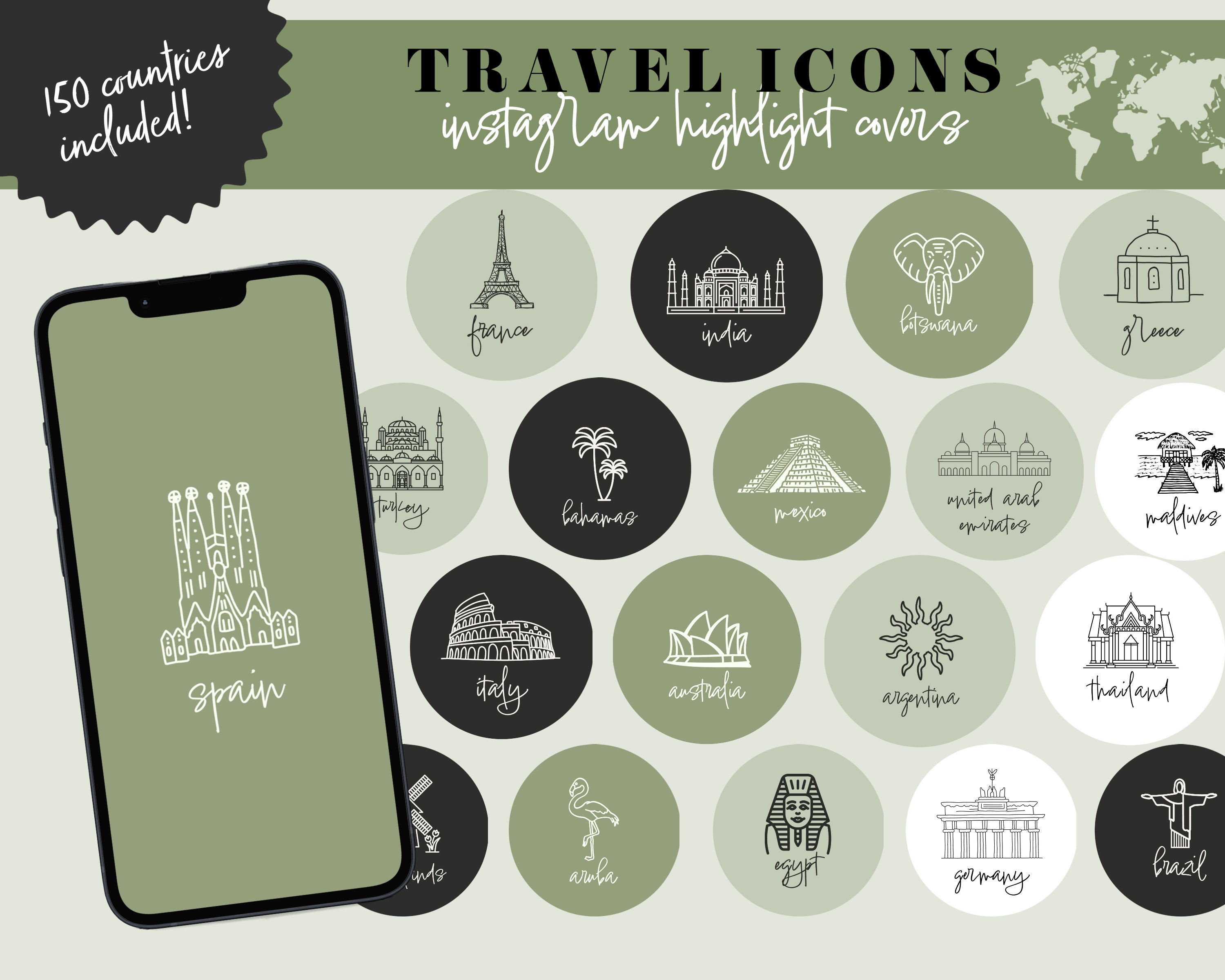 Buy Travel Instagram Highlight Covers, Countries Instagram Story