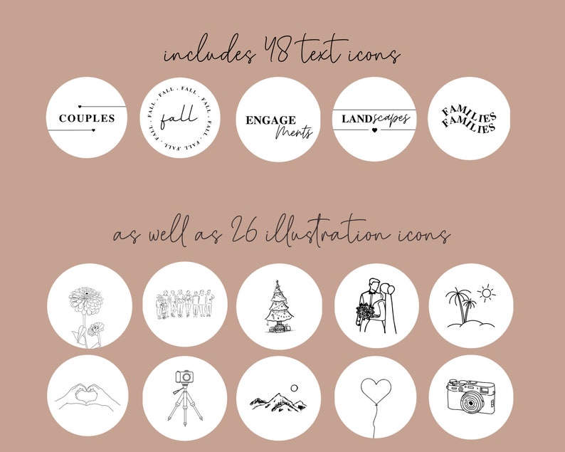 Photographer Instagram Highlight Covers, White Line Art Editable Templates, Photography Business Canva Story Icon, Boho Sticker with Letters