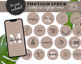 Photographer Instagram Highlight Covers, Minimal Brown Editable Template, Photography Business Canva Story Icons, Boho Stickers with Letters