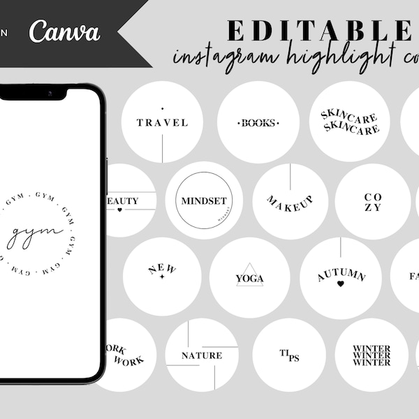 White Instagram Highlight Covers with Letters, Black Story Icons Words, Bright Minimalist Canva Instagram Template, Small Business Boutique