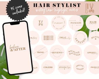 Hairstylist Instagram Highlight Covers with Letters, Hair Salon Templates, Gold Hair Minimalist Canva Story Icons, Beauty Salon Branding