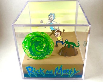 Rick and Morty Portal Run - VSYNCART 3D cube diorama shadowbox