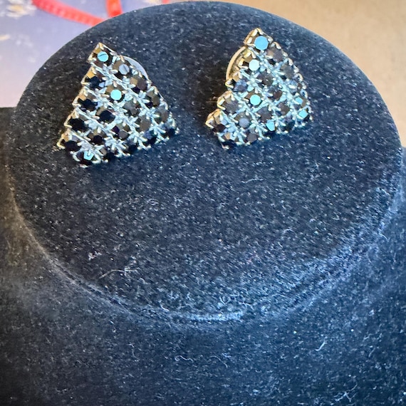 Vintage Black Rhinestone Triangular Earrings - image 1