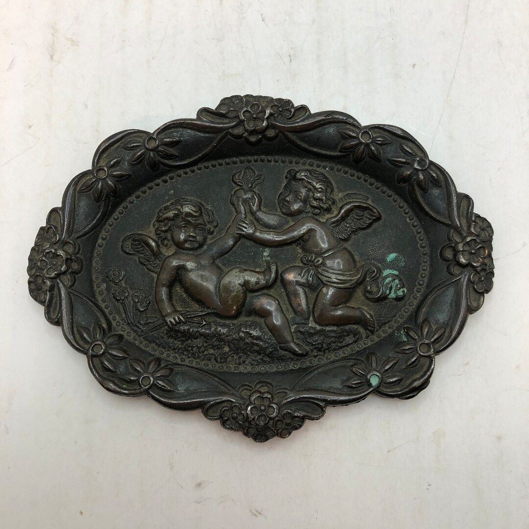 Vintage Embossed Art Nouveau Cherub Metal Trinket Dish Etsy
