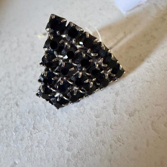 Vintage Black Rhinestone Triangular Earrings - image 5