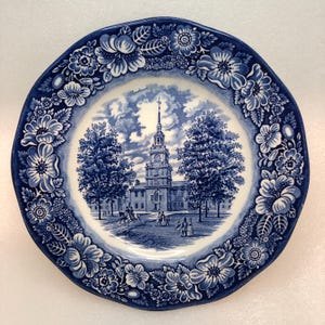 Vintage Staffordshire Independence Hall Decorative Plate, Liberty Blue