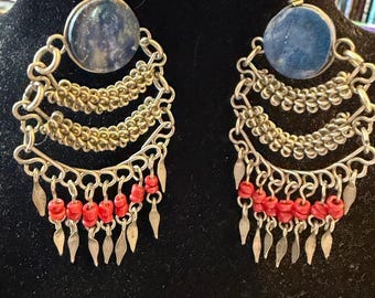 Lapis Lazuli Silver Tone Dangle Earrings